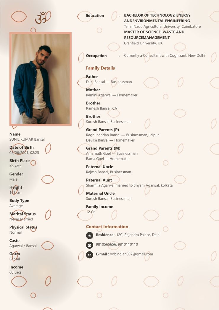 Floral Peach marriage biodata template — view free sample PDF