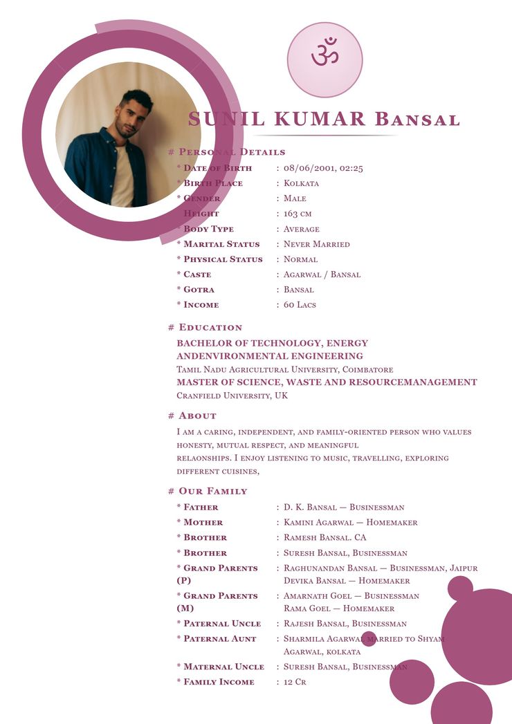 Plum Rings marriage biodata template — view free sample PDF