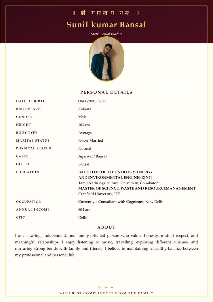 Royal Maroon marriage biodata template — view free sample PDF